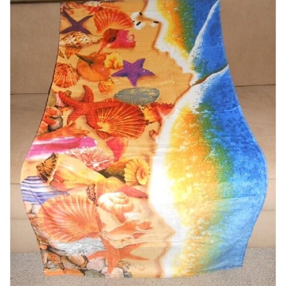 New Sea Shells Beach Shore Waves Bath Pool Gift Towel Starfish 30x60 Sand Dollar - Picture 3 of 3